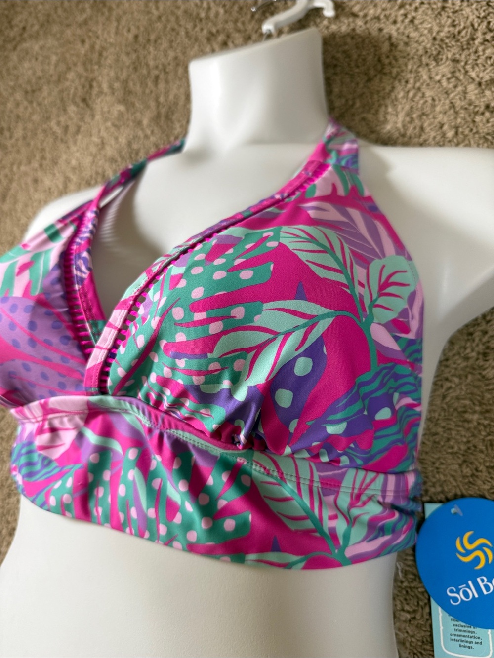 Sol Borne Pink & Teal Tropical Halter Bikini Top SKU1553 - Picture 5 of 11
